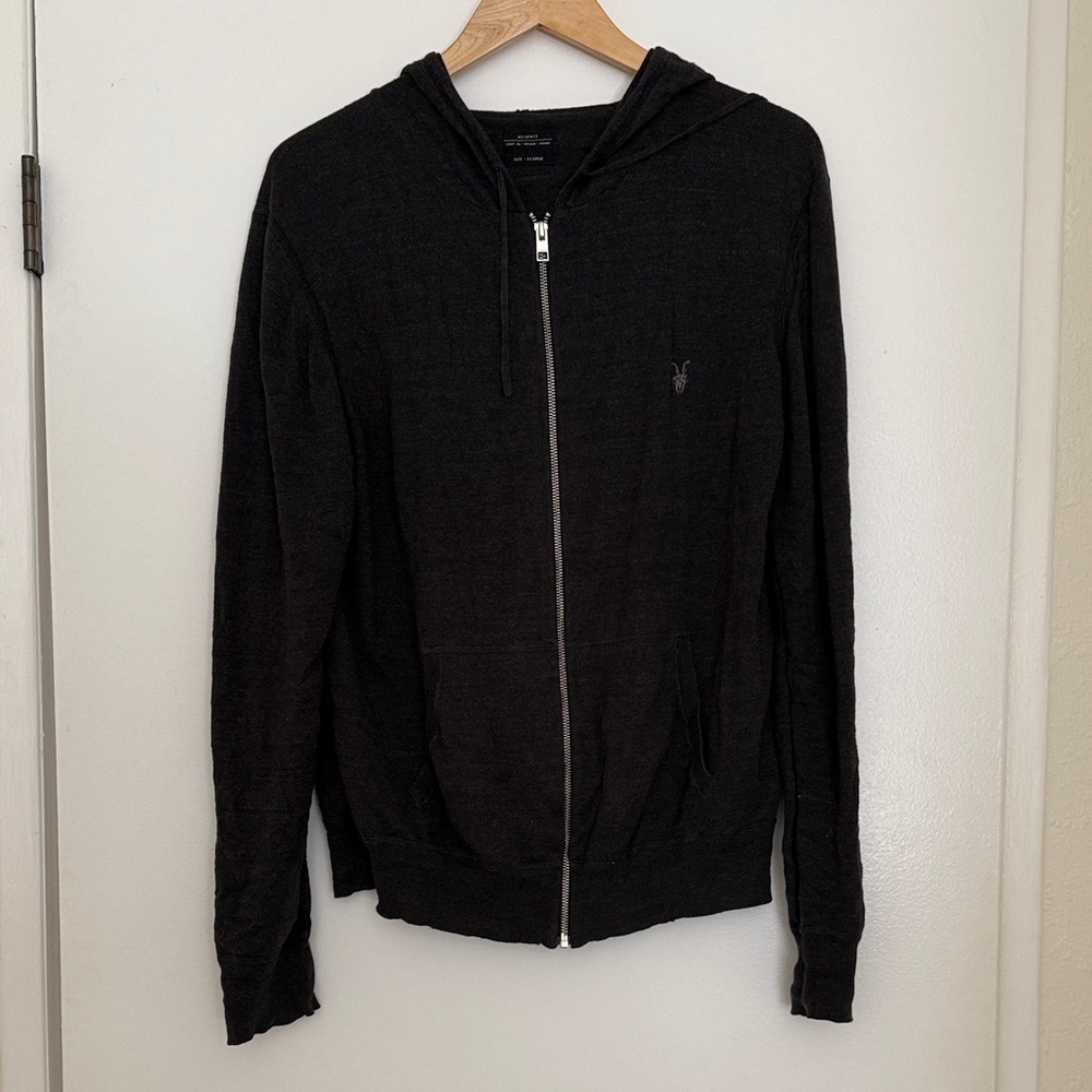 All Saints Black Zip-Up Hoodie Sweater